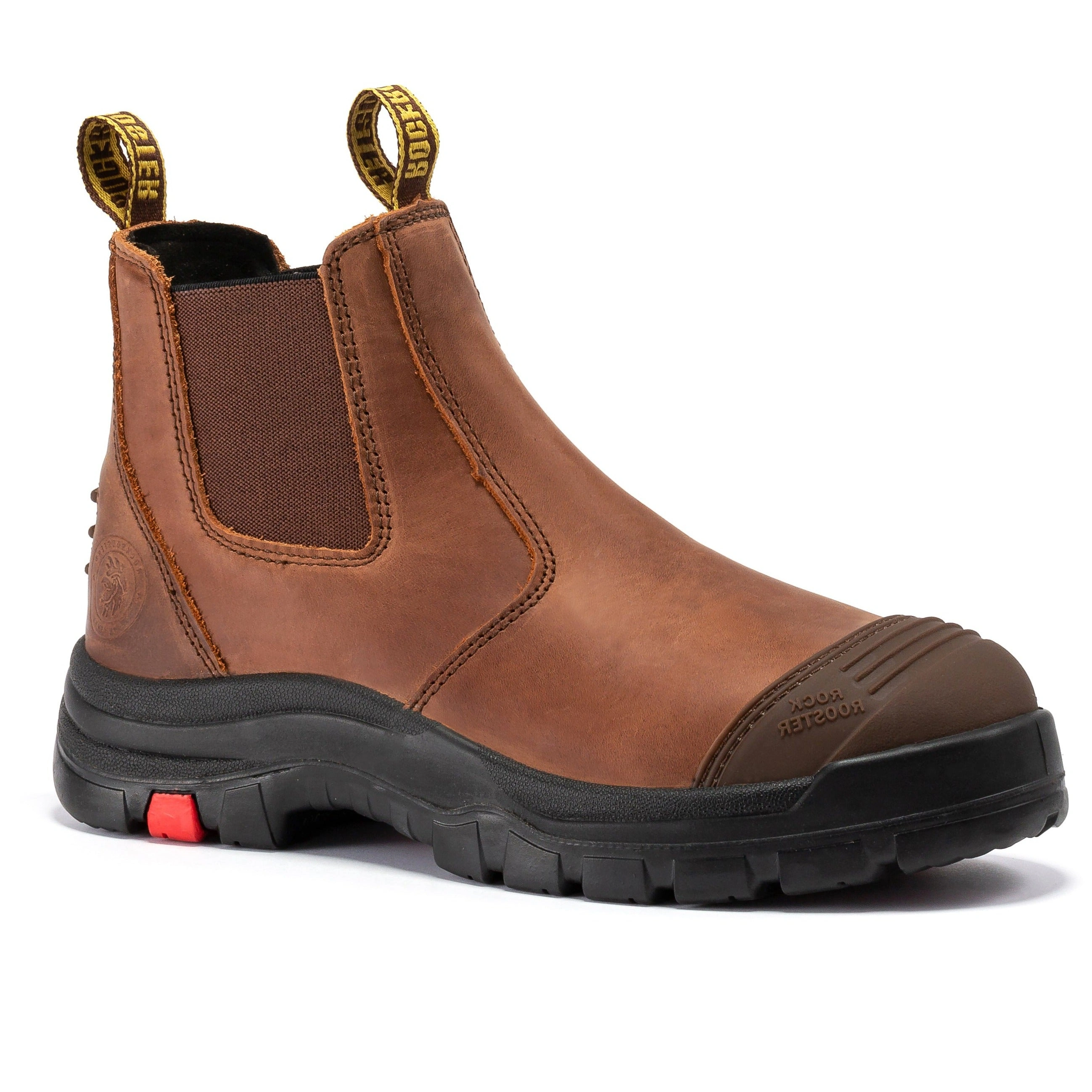 ROCKROOSTER Lumen Braun AK224: Robuste Leder-Arbeitsstiefel zum Hineinschlüpfen – Stil trifft auf Sicherheit. Dein Fußwerk-Upgrade!